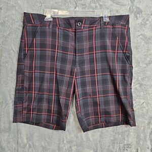 Fila Sports mens 38 Golf Chino Short Black Red Plaid Polyester
